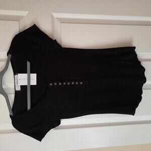 Miller Ribbed Henley Dtyle Black Top - Size Small